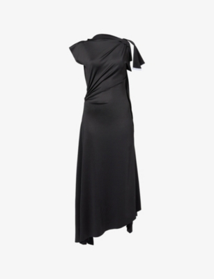 VICTORIA BECKHAM: Draped Contrast-Trim Stretch-Woven Midi Dress
