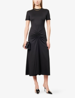 Victoria Beckham Womens Gathered Short-sleeve Stretch-woven Midi Dress Black In Black