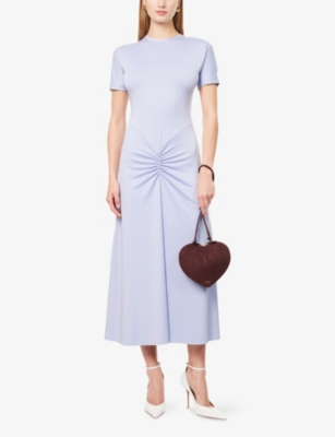 Victoria Beckham Womens Gathered Short-sleeve Stretch-woven Midi Dress Delphinium In White