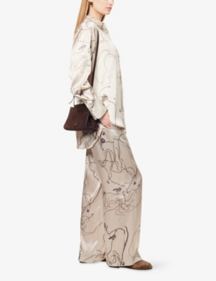 Victoria Beckham Womens Pumice Graphic-print Wide-leg Silk Pyjama Trousers
