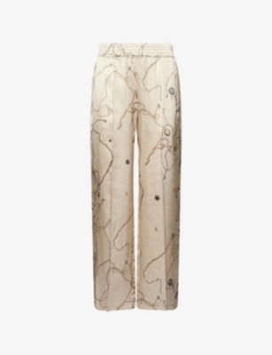 Victoria Beckham Womens Pumice Graphic-print Wide-leg Silk Pyjama Trousers