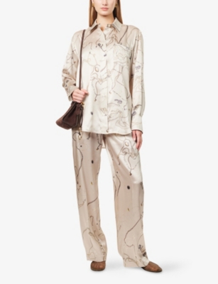 Victoria Beckham Womens Pumice Graphic-print Silk Pyjama Shirt
