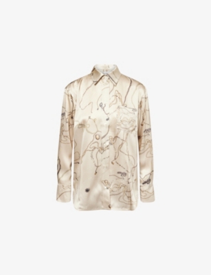 Victoria Beckham Womens Pumice Graphic-print Silk Pyjama Shirt