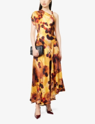 Victoria Beckham Womens Amber Draped Sleeveless Silk Midi Dress In Multi
