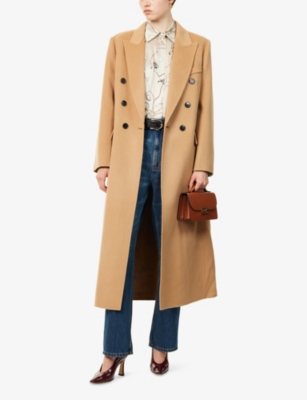 Victoria Beckham Womens Camel Double Faced Peak-lapels Wool And Cashmere Coat In Brown