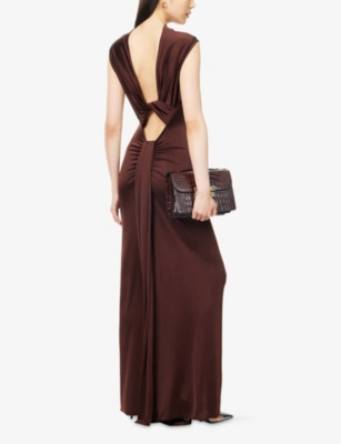 Victoria Beckham Womens Coco Twisted Sleeveless Stretch-woven Maxi Dress In Brown