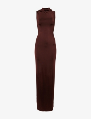 Victoria Beckham Womens Coco Twisted Sleeveless Stretch-woven Maxi Dress In Brown