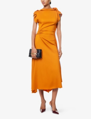 Victoria Beckham Womens Sunset Orange Draped Asymmetric Stretch-woven Midi Dress In Orange