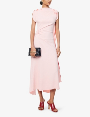 Draped Asymmetric Stretch-Woven Midi Dress