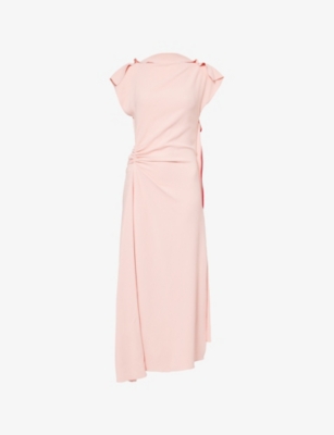 Draped Asymmetric Stretch-Woven Midi Dress