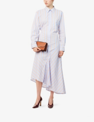 VICTORIA BECKHAM: Striped Long-Sleeves Cotton-Poplin Midi Dress