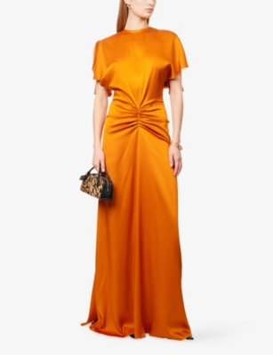 VICTORIA BECKHAM: Draped Short-Sleeve Satin Maxi Dress