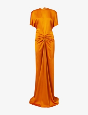 VICTORIA BECKHAM: Draped Short-Sleeve Satin Maxi Dress