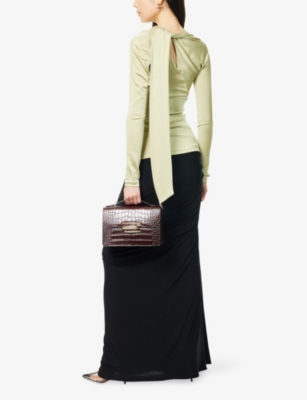 Victoria Beckham Womens Pistachio Twisted-panels Long-sleeves Stretch-woven Top In Neutral