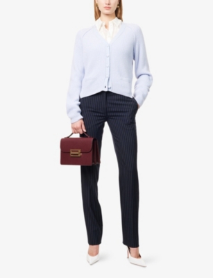 Shop Victoria Beckham Womens Delphinium V-neck Knitted Wool And Cashmere Cardigan Xs
