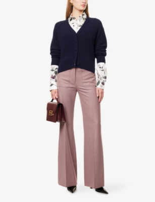 Victoria Beckham Womens V-neck Knitted Wool And Cashmere Cardigan Navy