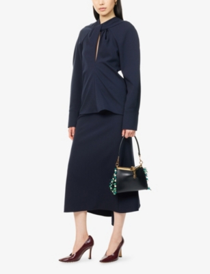 Victoria Beckham Womens Navy Twisted-neckline Textured Stretch-woven Blouse In Blue