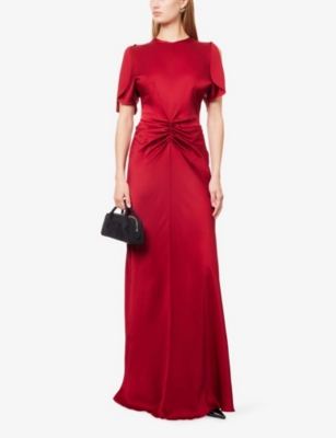 VICTORIA BECKHAM: Gathered Draped-Sleeve Satin Maxi Dress