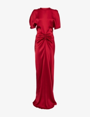 VICTORIA BECKHAM: Gathered Draped-Sleeve Satin Maxi Dress