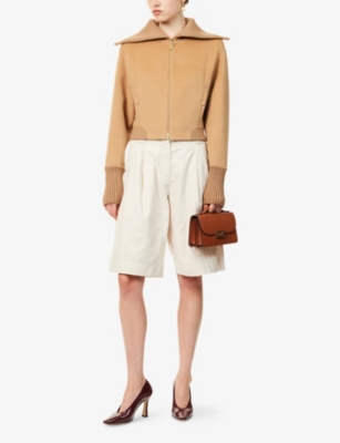 Victoria Beckham Womens Camel Slim-fit High-neck Wool-and-cashmere Bomber Jacket In Brown
