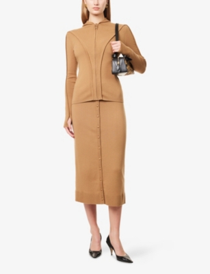 VICTORIA BECKHAM: Button-Up Knitted Merino Wool-Blend Midi Skirt
