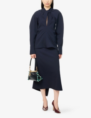 VICTORIA BECKHAM: Pleated Textured Stretch-Woven Midi Skirt