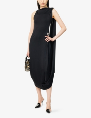 VICTORIA BECKHAM: Draped Twisted-Neckline Stretch-Woven Midi Dress
