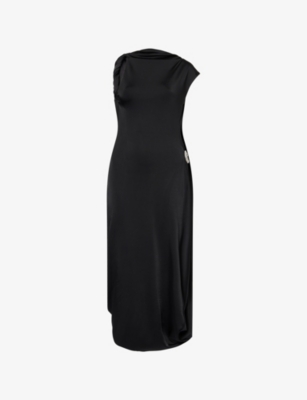 VICTORIA BECKHAM: Draped Twisted-Neckline Stretch-Woven Midi Dress