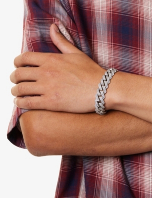 Darkai Mens White 18ct White Gold-plated Stainless-steel, Brass And Pavé-stone Bracelet In White