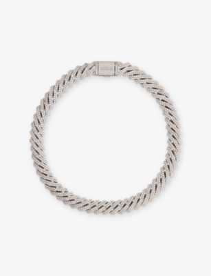 Darkai Mens White 18ct White Gold-plated Stainless-steel, Brass And Pavé-stone Necklace