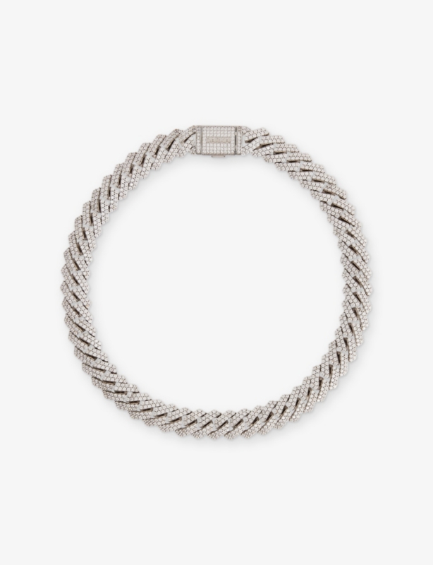 White 18ct White Gold-Plated Stainless-Steel, Brass and Pavé-Stone Necklace