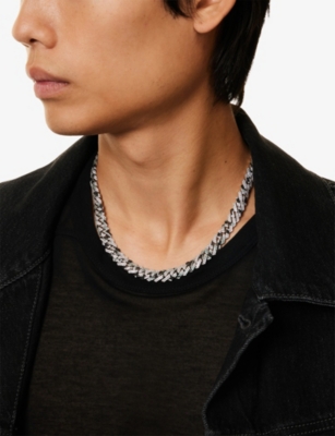 Darkai Mens White & Mix Camo 18ct White Gold-plated Stainless-steel And Pavé-stone Necklace