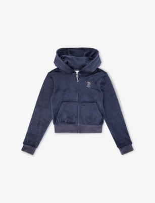 Juicy Couture Kids' Diamante-embellished Zip-up Velour Hoody 7-16 Years Night Sky