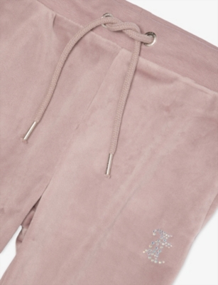Juicy Couture Purple Dove Diamante Boot-cut Velour Joggers 7-16 In Neutral