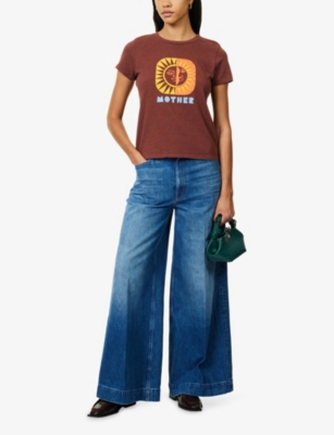 Mother Womens Green Thumb The Headliner Sneak Wide-leg Denim Jeans In Blue