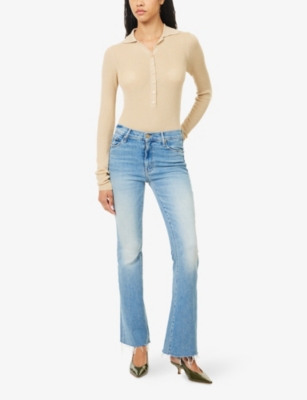 Mother Womens Glow Up The Weekender Fray Flared-leg Denim Jeans In Blue