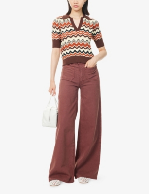 Mother Womens Cats And Dogs The Patch Pocket Undercover Sneak Wide-leg Stretch-denim Jeans In Brown