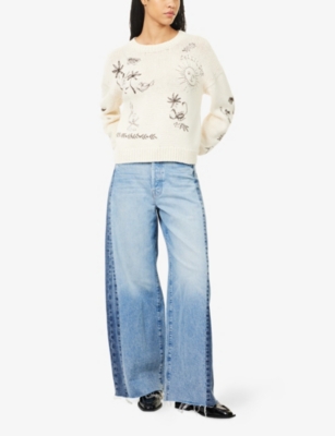 Mother Womens Blinded By The Dark Pipedream Sneak Fray Wide-leg Denim Jeans In Blue