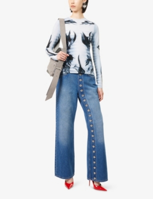 JEAN PAUL GAULTIER: Flower-Print Body Morphing Mariniere Mesh Top
