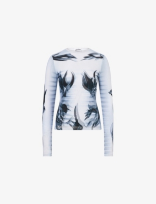 JEAN PAUL GAULTIER: Flower-Print Body Morphing Mariniere Mesh Top