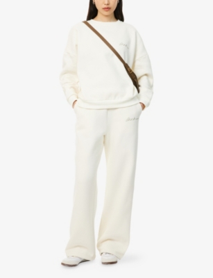 ODD MUSE: Brand-Embroidery Wide-Leg Cotton-Jersey Jogging Bottoms