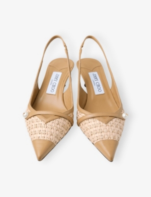 Shop Jimmy Choo Womens Cappuccino/natural Amita 45 Leather And Raffia Heeled Mules Eur 37 / 4 Uk