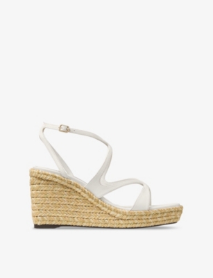 Jimmy Choo Womens Latte Ayla 85 Leather Espadrille Wedges Eur 39.5 / 6.5 Uk