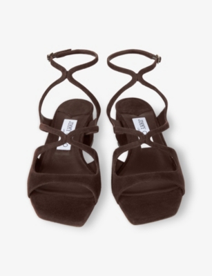 Jimmy Choo 45mm Azilia Mid-heel Cut-out Sandals In Brown