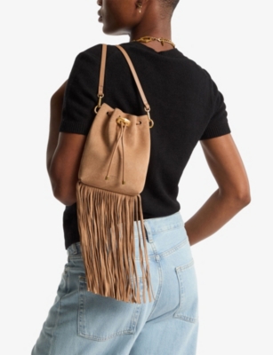 JIMMY CHOO: Cinch Mini Suede Bucket Bag