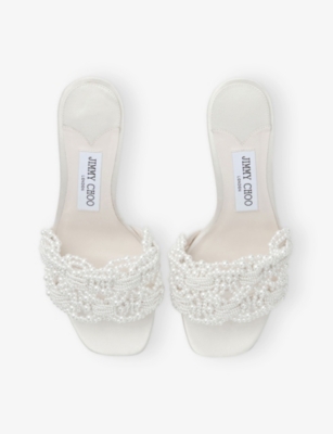 Jimmy Choo Womens Ivory/white Cary 70 Satin Heeled Mules Eur 37.5 / 4.5 Uk