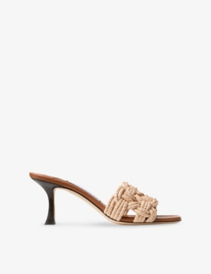 JIMMY CHOO: Chara 70 Crochet Raffia Heeled Mules