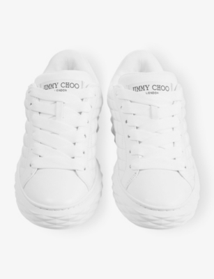 Jimmy Choo Womens V White Diamond Maxi Quilted Leather Trainers Eur 41.5 / 7.5 Uk In White