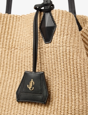 Jimmy Choo Womens Natural/black/gold Diamond Medium Raffia And Leather Tote Bag