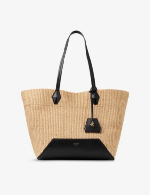 Jimmy Choo Womens Natural/black/gold Diamond Medium Raffia And Leather Tote Bag